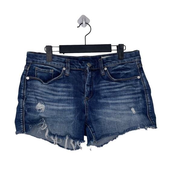 Blanknyc Womens Bottoms Size 28 Dark Wash Denim Casual Distressed Jean Shorts - Picture 1 of 15